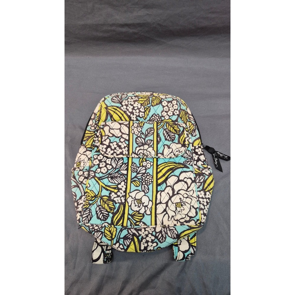 Vera Bradley Go Wild Quilted Cotton Backpack Floral Turquoise Lime Green Black